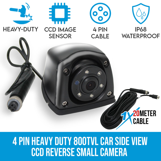 Elinz Heavy Duty 800TVL Car Side View CCD Reverse Small Camera 4 PIN 20M Cable Waterproof Bus Truck Caravan