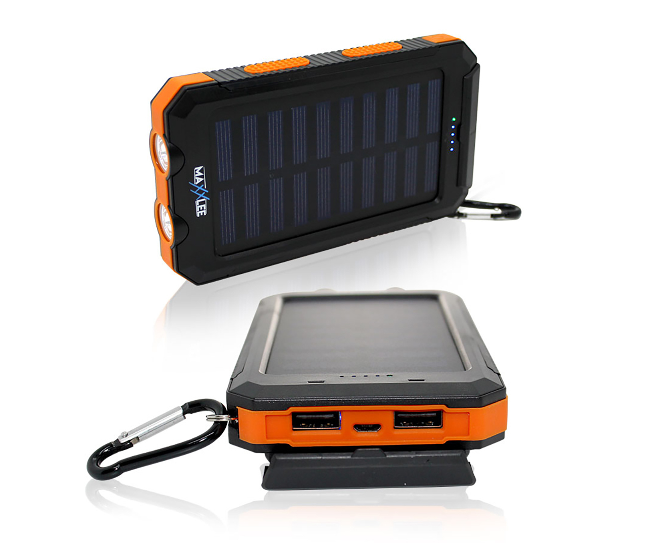 Maxxlee 10000mAh Solar Power Bank Dual USB Battery Charger Portable Flashlight Compass ORANGE Elinz