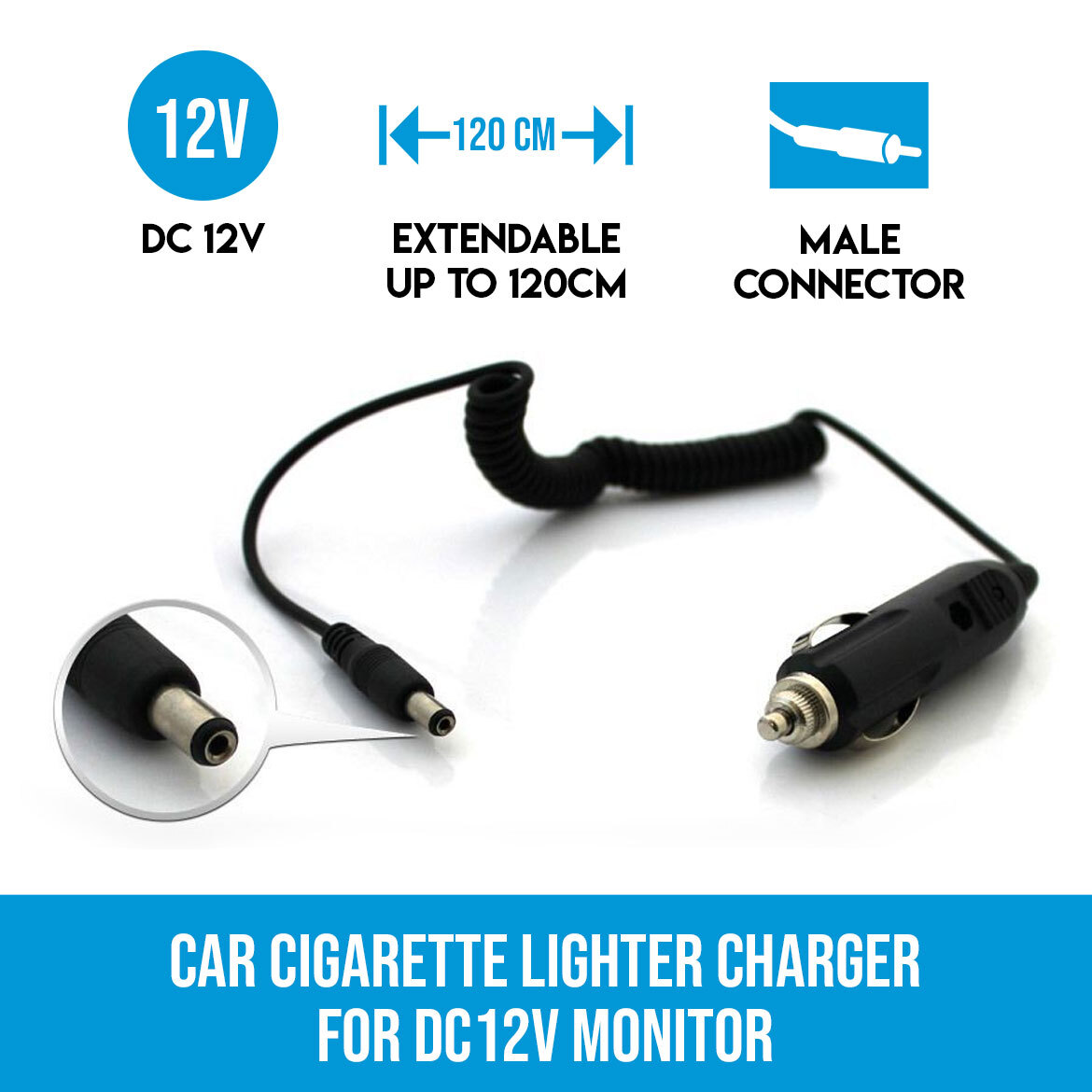 Elinz Car Cigarette Lighter Charger For DC12V Monitor