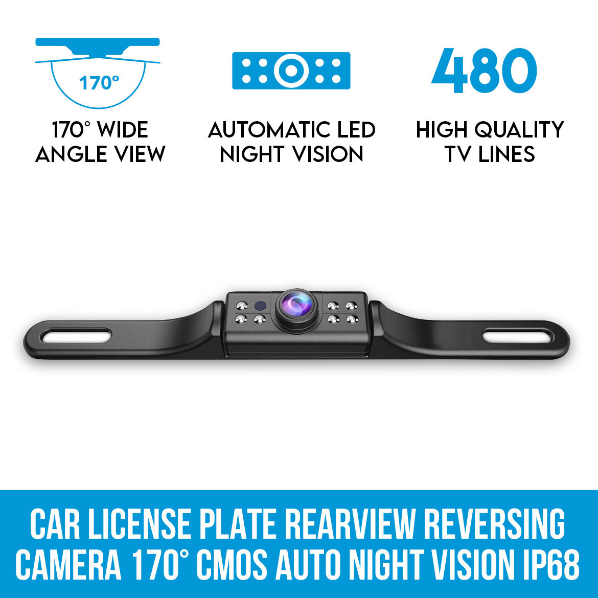 Elinz Car License Plate Rearview Reversing Camera 170deg CMOS Auto Night Vision IP68 12V