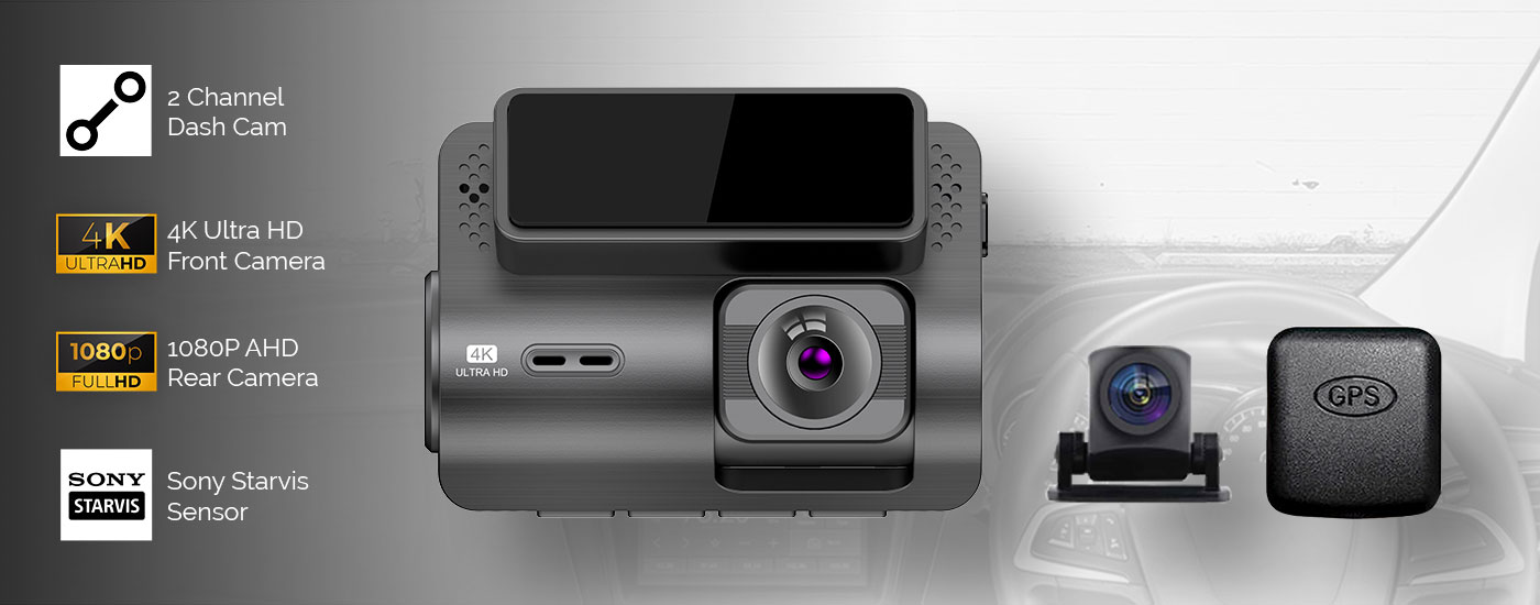 4K Ultra HD 2 Channel Dash Cam Supercapacitor