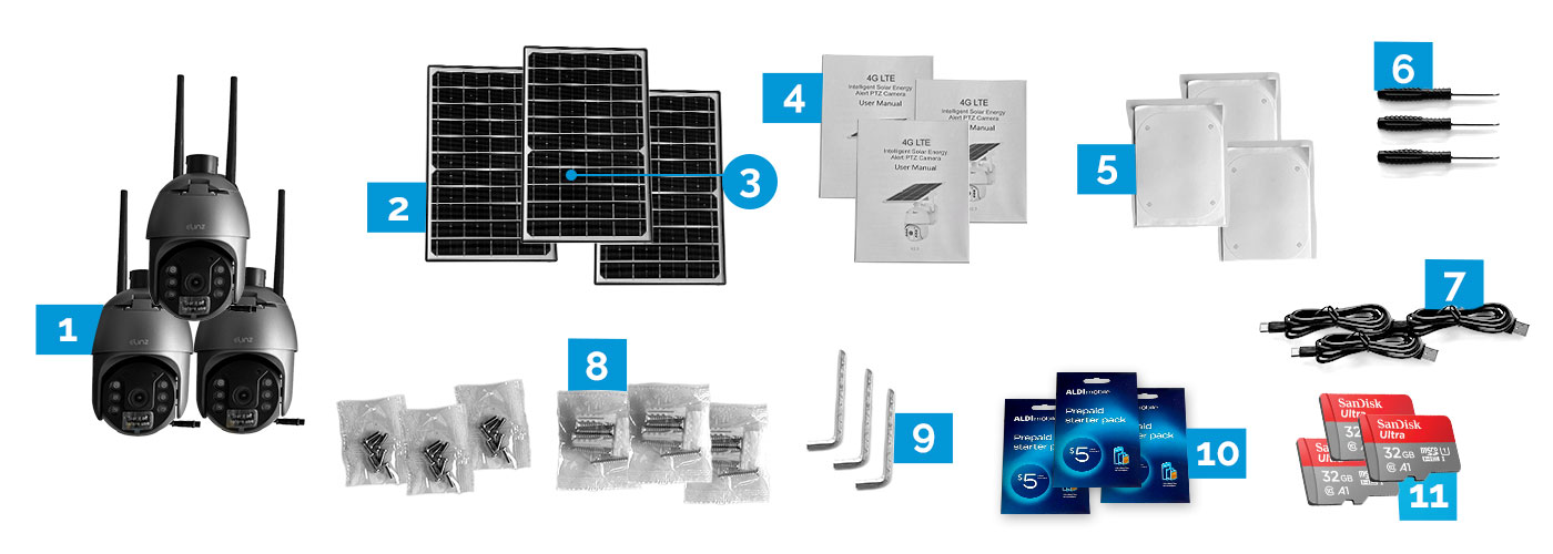 PTZ CCTV Camera, Solar Panel, Accessories