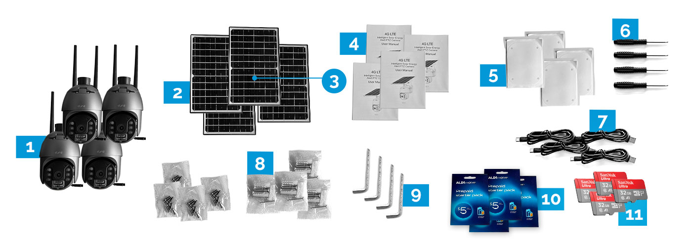 PTZ CCTV Camera, Solar Panel, Accessories