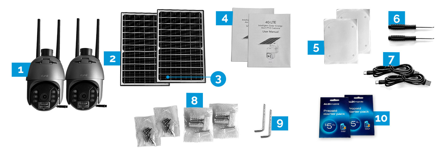 PTZ CCTV Camera, Solar Panel, Accessories