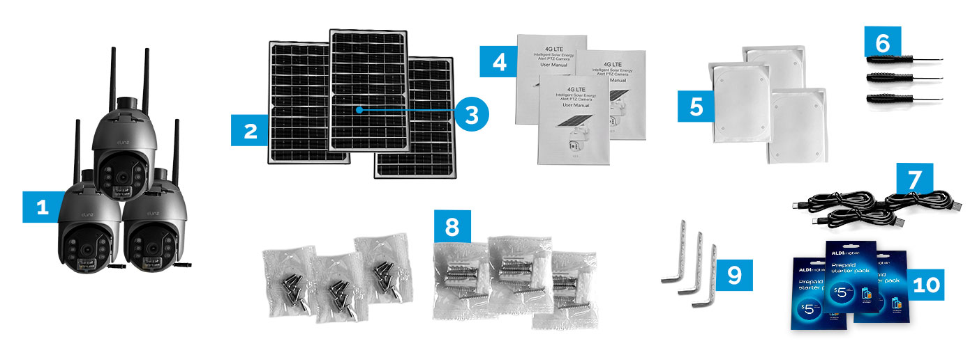 PTZ CCTV Camera, Solar Panel, Accessories