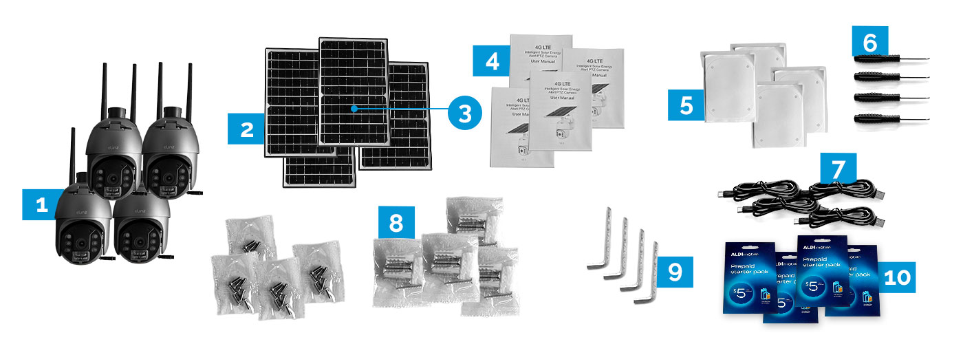 PTZ CCTV Camera, Solar Panel, Accessories