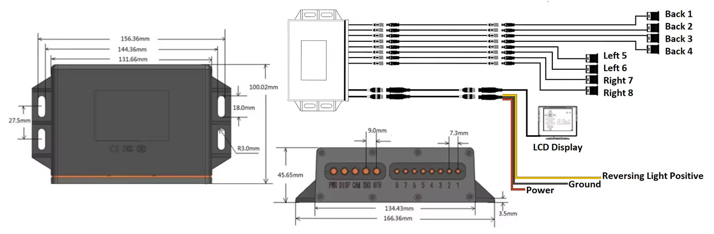 Blind Spot Detection System Dimensions & Wiring Diagram