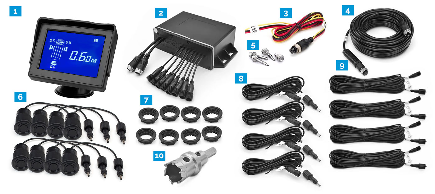 Blind Spot Detection System, 8 Ultrasonic Parking Sensors, Accessories