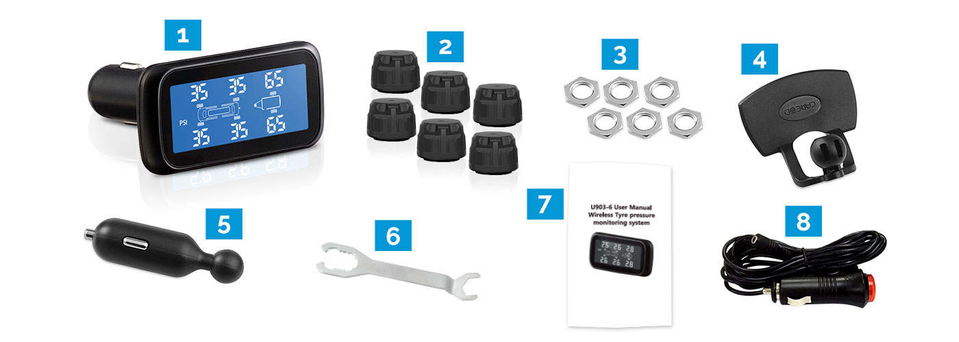 Tyre Pressure Monitoring System with 6 External Waterproof Sensors