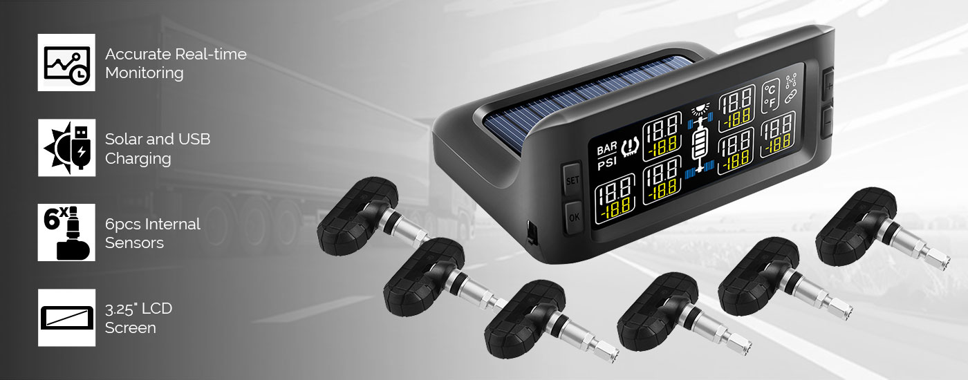 Solar Powered TPMS with 6 Internal Sensors