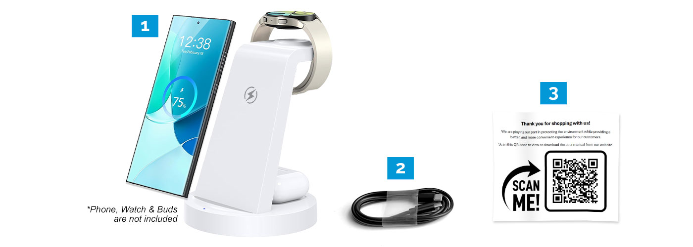 Wireless Charging Station, Cable, Manual