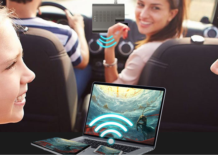 Family using their devices to connect to the dash cam hotspot