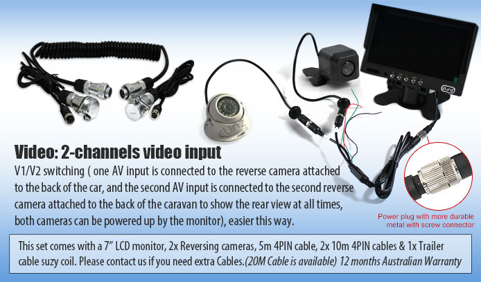 Caravan Two Camera 4PIN System Trailer cable 7