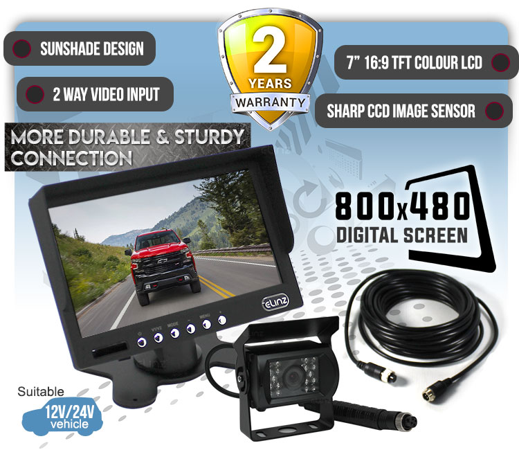 7inch Hd Lcd Monitor 12v24v Ir Ccd 4pin Car Reversing Camera Truck Caravan