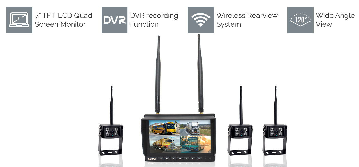 Digital Wireless 7 inches Quadscreen Monitor Reversing Camera