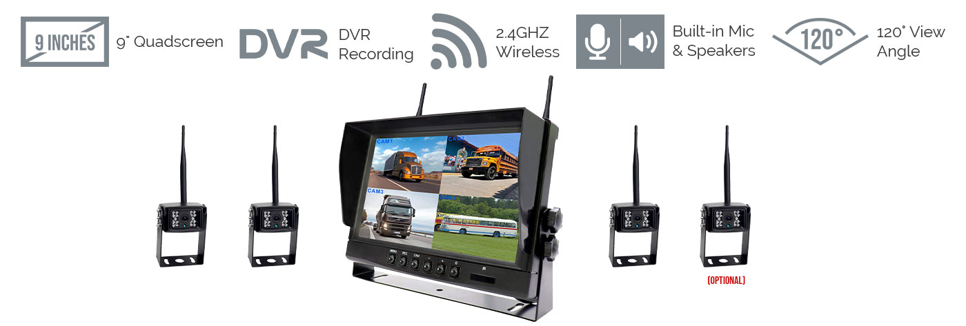 Digital Wireless 9 inches Quadscreen  DVR Reversing Camera