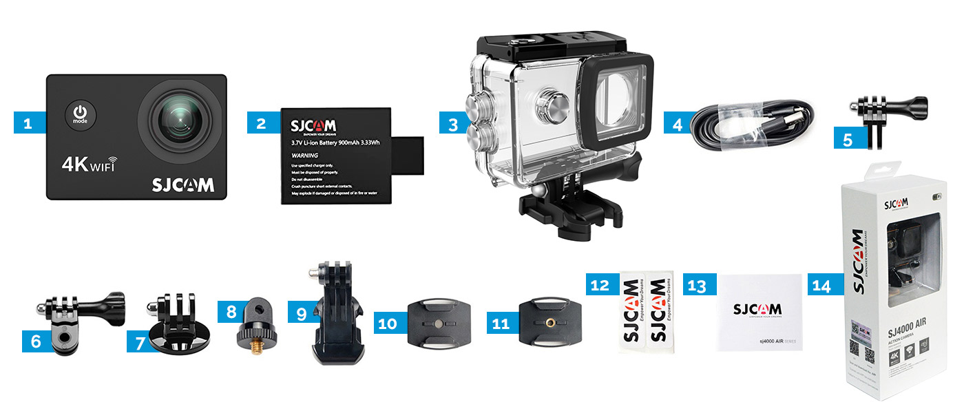 SJCAM SJ4000 Air WiFi Action Camera and accessories