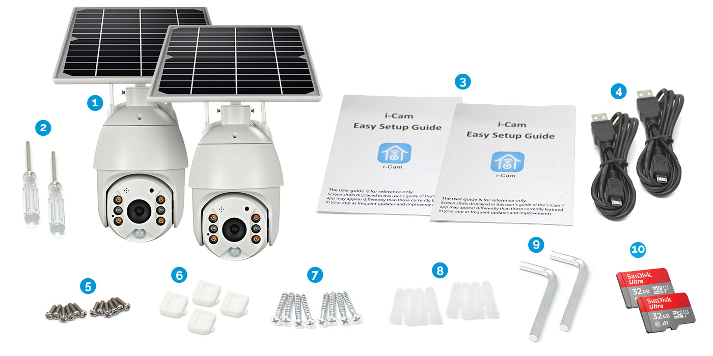 CCTV Camera with Solar Panel and installation screws