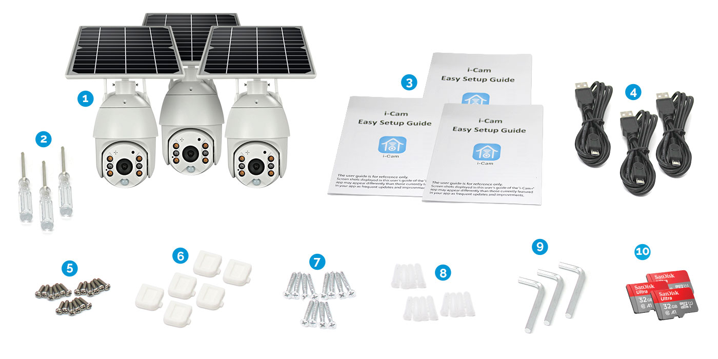 CCTV Camera with Solar Panel and installation screws