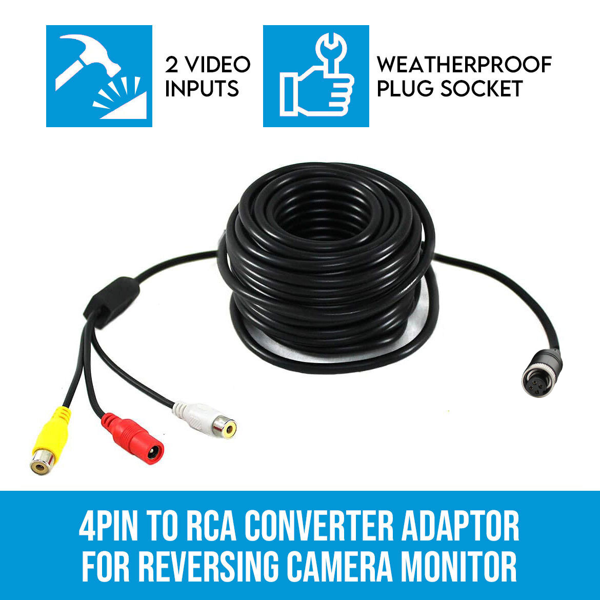 Elinz RCA To 4PIN Converter Adaptor 10M For Reversing Camera Monitor