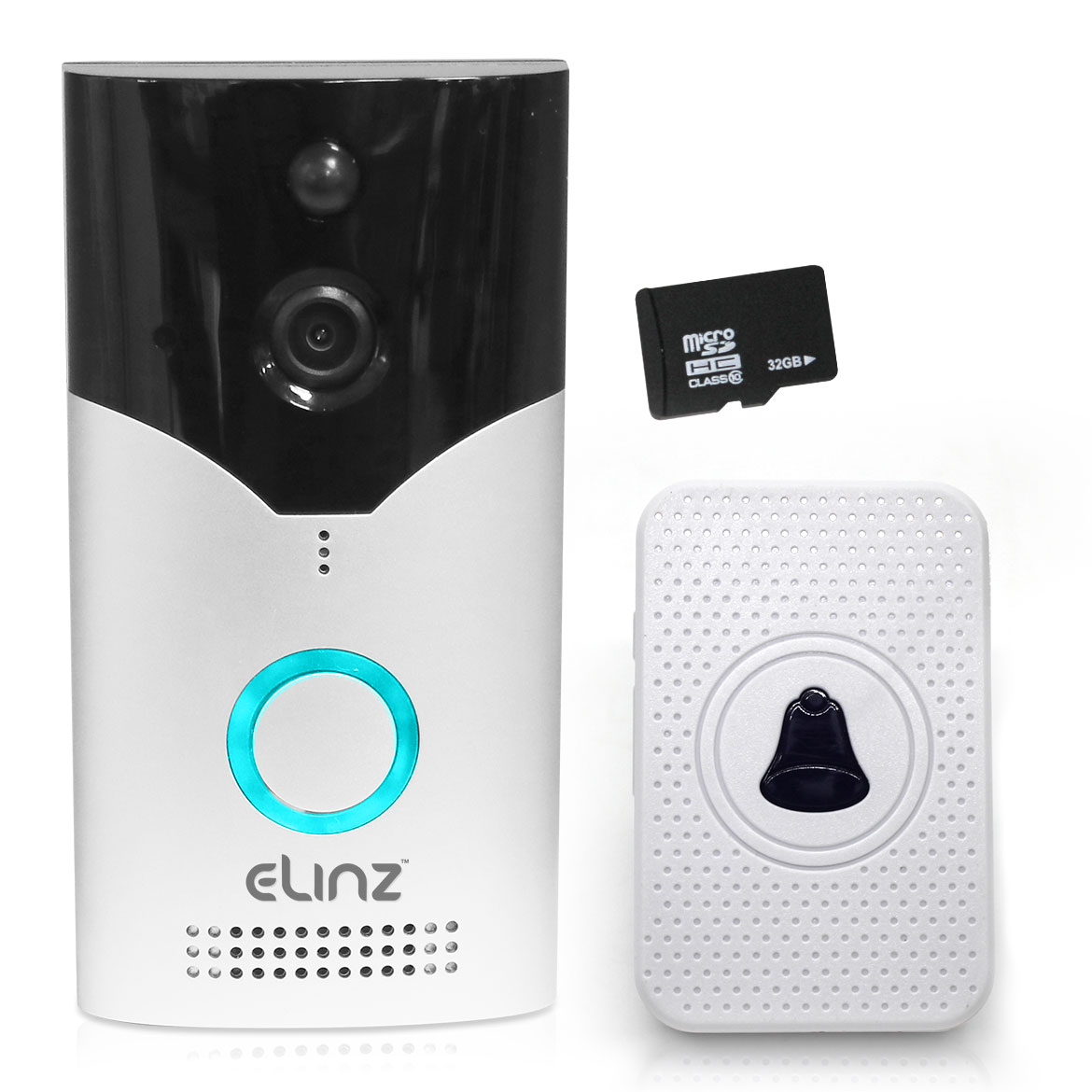 Elinz Wireless WiFi Doorbell Intercom Security Camera HD 1080P Two-Way Talk 32GB