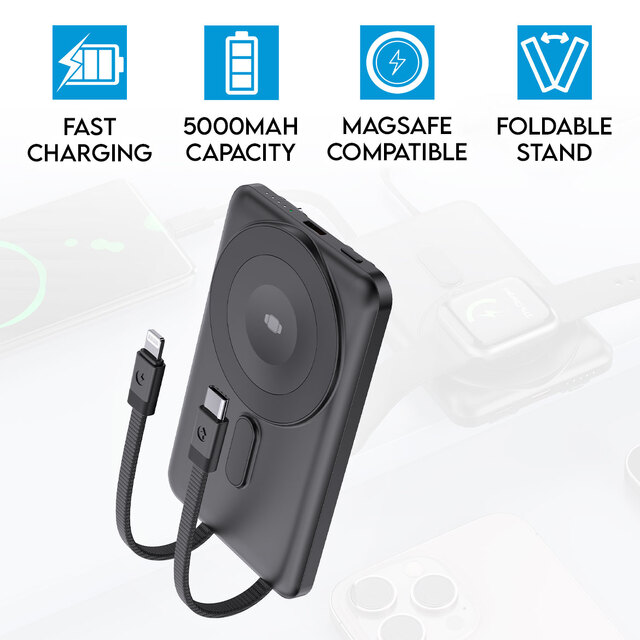 Magnetic Portable Fast Charging Qi Wireless 5000mAh Magsafe & Qi-Enabled Smartphones Compatible Power Bank