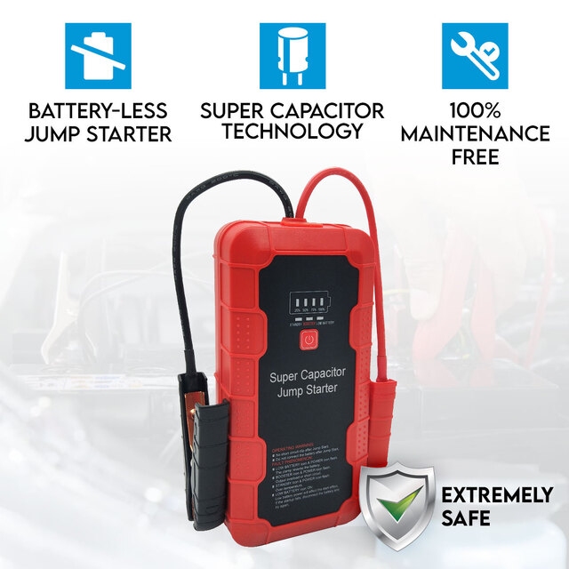 800A Super Capacitor Battery-Less Car Jump Starter 12V Extremely Safe Portable Emergency Vehicle Battery Booster