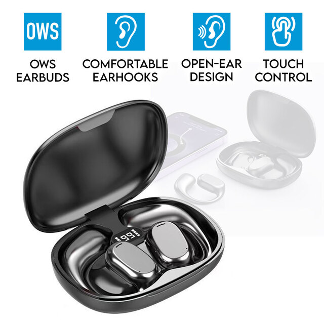 Elinz OWS Open Ear Bluetooth Sports Headphones Wireless Earbuds with Charging Case IPX4 Water Resistant Touch Control