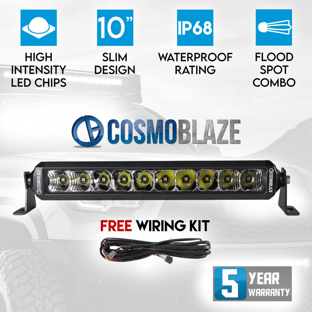 Cosmoblaze 10" LED Light Bar Driving 1 Row Flood Spot Combo Beam 4x4 Truck