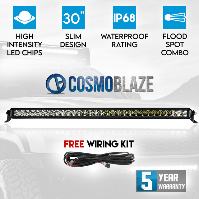 Cosmoblaze 30" LED Light Bar Driving 1 Row Flood Spot Combo Beam 4x4 Truck