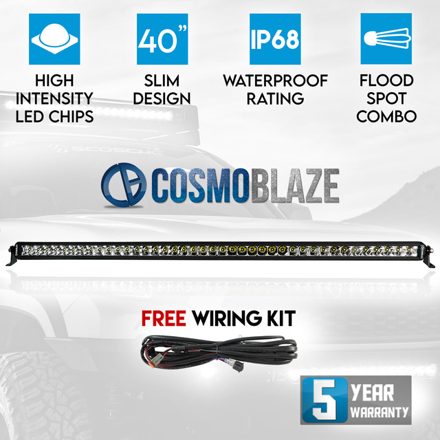 Cosmoblaze 40" LED Light Bar Driving 1 Row Flood Spot Combo Beam 4x4 10"