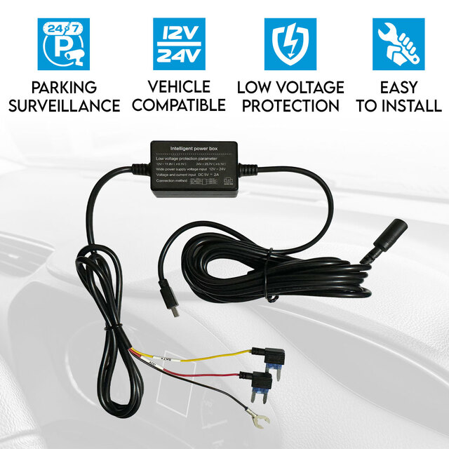 Elinz HardWire Kit for DCMAXX2CH DCMAXX3CH Car Dash Camera Enables Parking Mode 24/7 Surveillance