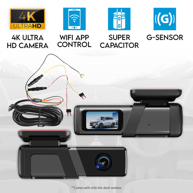 Elinz Single Lens 4K Dash Cam 1.47" Screen WiFi App Control Supercapacitor Compact Car DVR Hardwire Kit