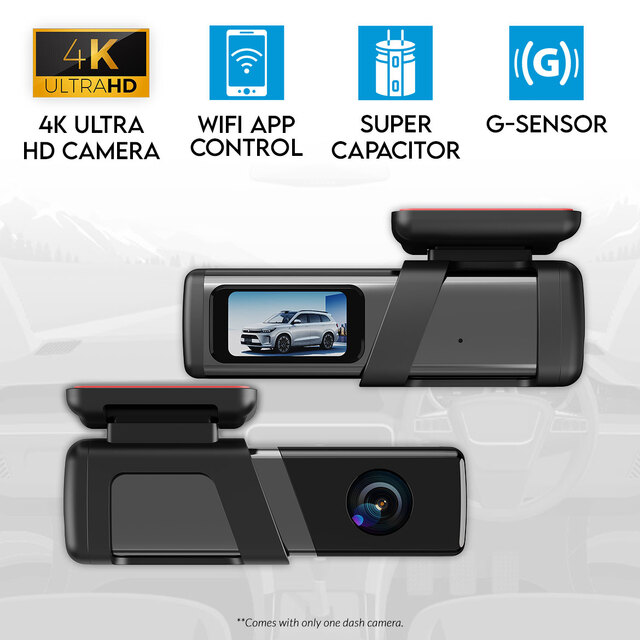 Elinz Single Lens 4K Dash Cam 1.47" Screen WiFi App Control Supercapacitor Compact Car DVR