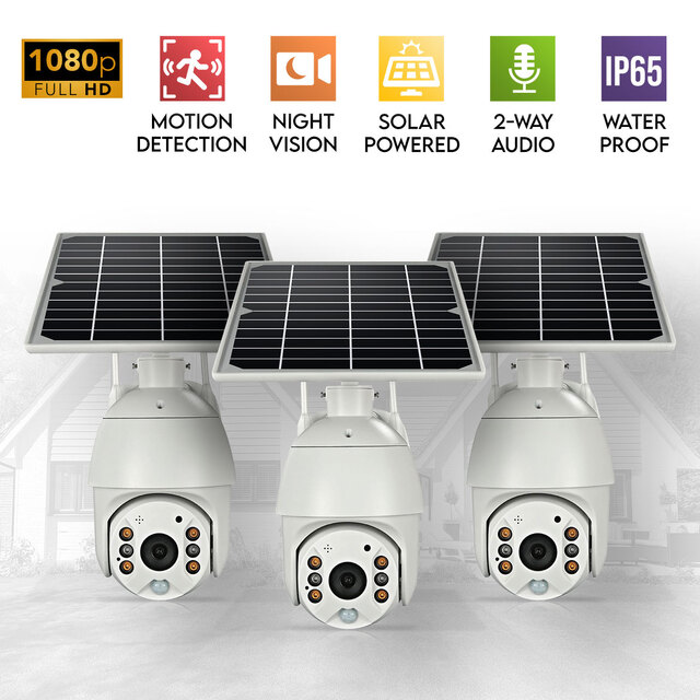 3x Elinz Wireless Solar Security WiFi IP 1080P PTZ Outdoor Camera CCTV Waterproof Built-in Battery