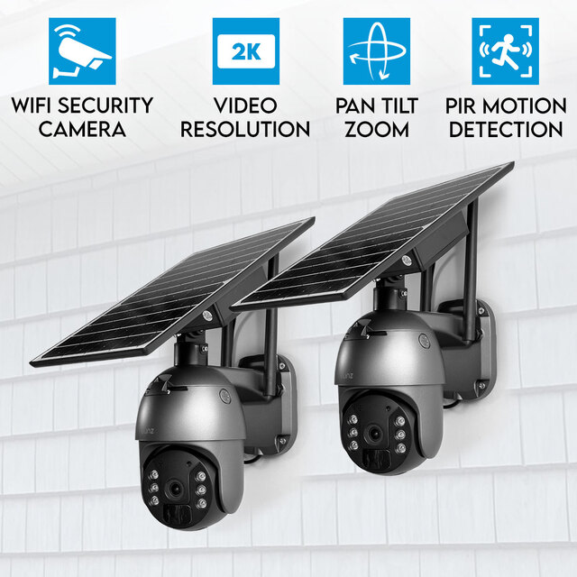 2x Elinz WiFi Security Camera 3MP 2K PTZ Outdoor IP65 Solar Battery Powered CCTV