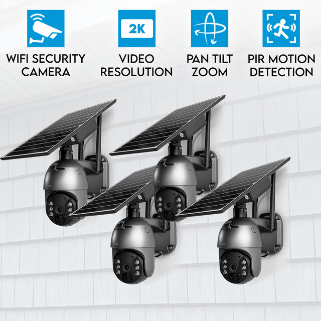 4x Elinz WiFi Security Camera 3MP 2K PTZ Outdoor IP65 Solar Battery Powered CCTV