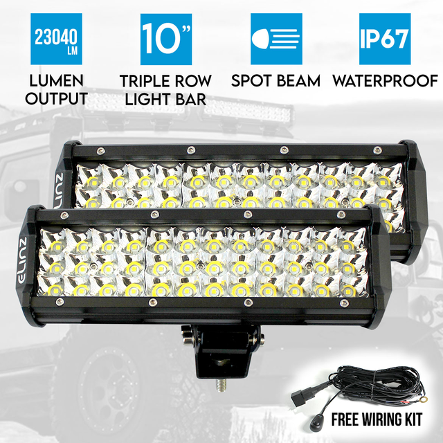 Elinz 2x 10" LED Work Driving Light Bar 3 Rows Spot Offroad 12V 24V Truck 4WD