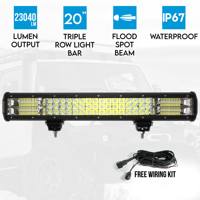 Elinz 20" LED Work Driving Light Bar FLOOD SPOT COMBO Offroad 4WD 3 Rows