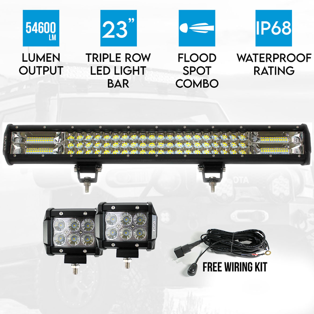 Elinz 23" LED Light Bar 3 Rows bundle 2x 18W 4 inch Driving Worklight