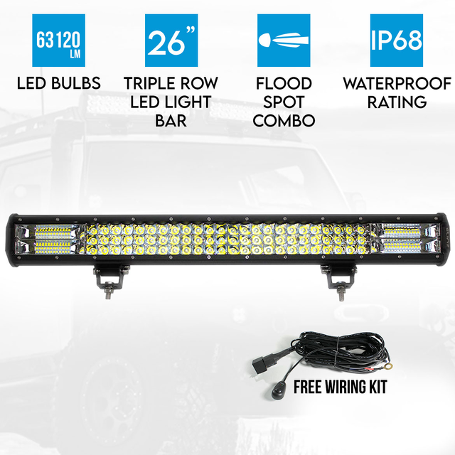 Elinz 26" inch 3 Rows LED Light Bar Work Driving FLOOD SPOT COMBO Offroad 4WD