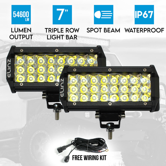 Elinz 2x 7" LED Work Driving Light Bar Philips Spot Offroad 3 Rows 12V 24V 4WD Truck