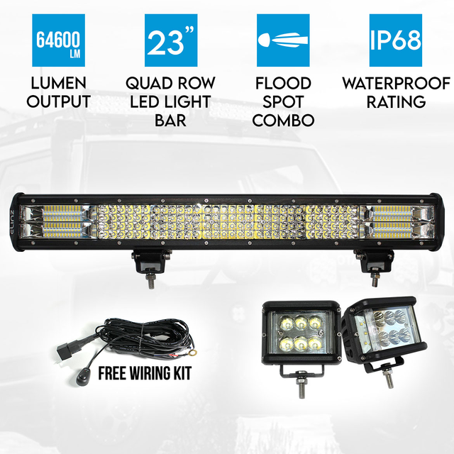 Elinz 23" LED Light Bar 4 Rows Bundle 2x 60W Driving WorkLight Flood Spot Beam