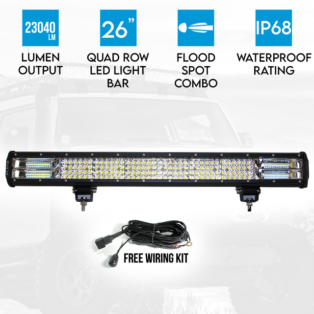 Elinz 26" 4 Rows LED Light Bar Work Driving Flood Spot Combo IP68 4WD Offroad