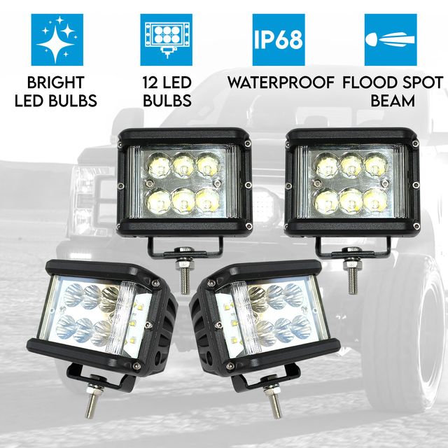 Elinz 4x 60W LED Driving WorkLight Flood Spot Beam 12V 24V Lamp Light 4x4 Offroad