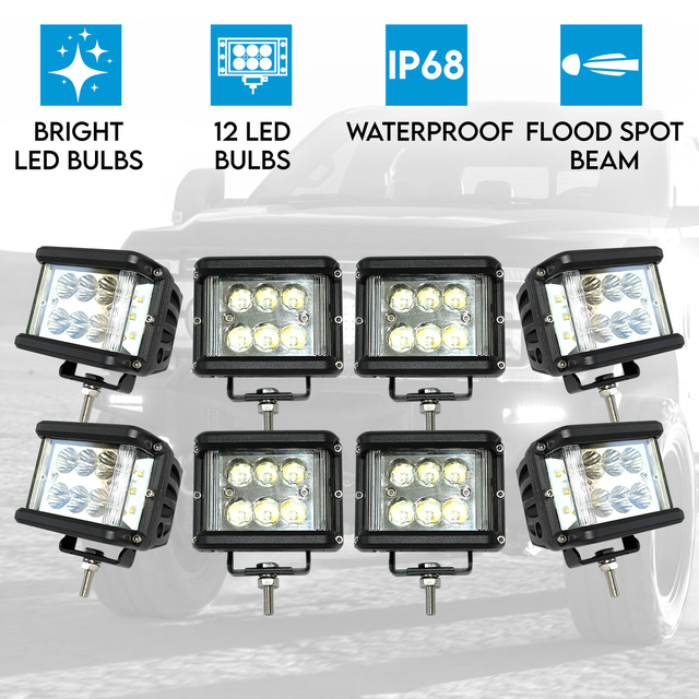 Elinz 8x 60W LED Driving WorkLight Flood Spot Beam 12V 24V Lamp Light 4x4 Offroad