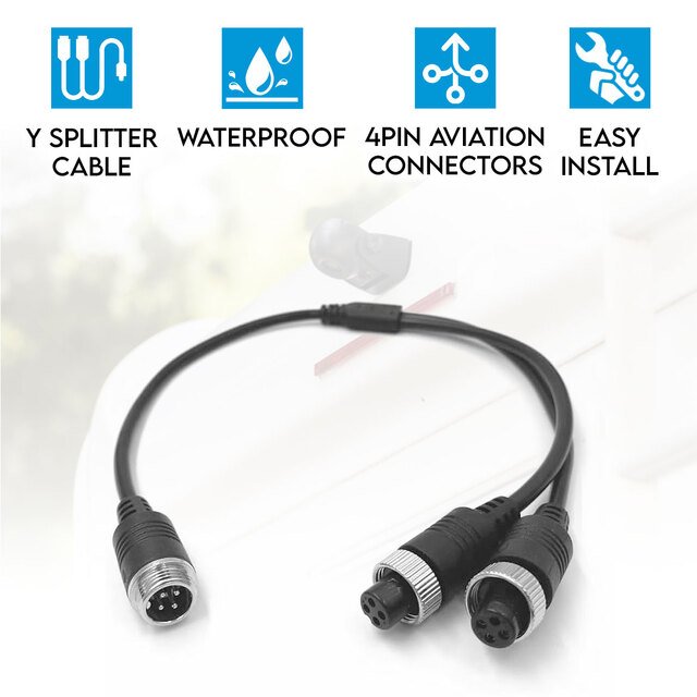 Elinz 4PIN Male to Dual Female Y Splitter Video Cable for Standard Definition Backup Reversing Rear View Camera System