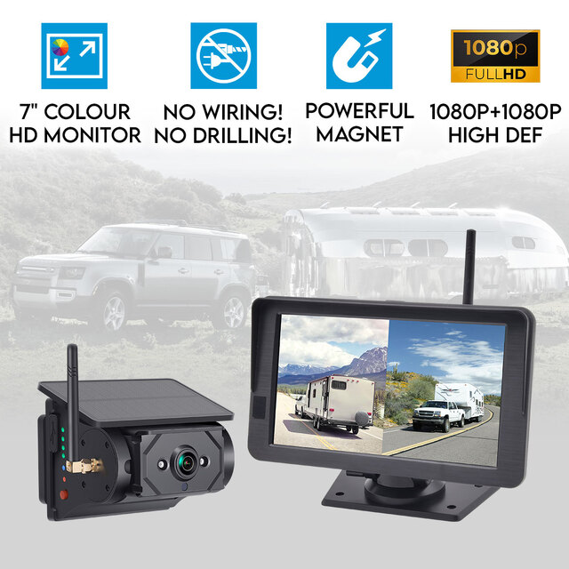 Elinz Digital Wireless 7" Monitor DVR 2.4Ghz Solar Magnetic 1080P Backup Rear Front Camera Kit