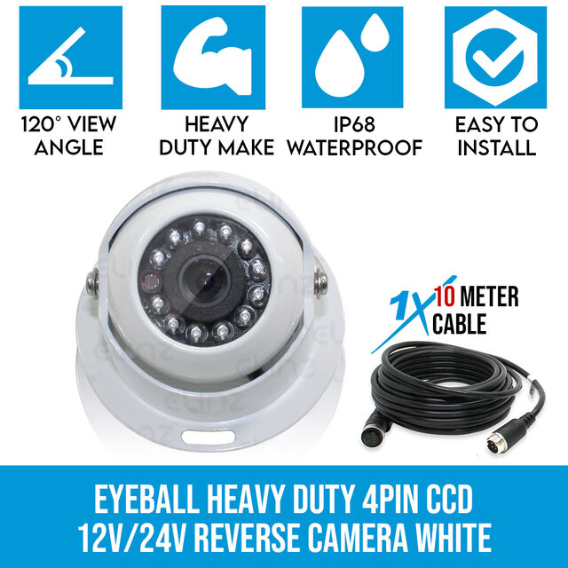 Elinz Heavy Duty CCD IR Eyeball Reversing Camera 10M Advanced 4 PIN Cable - White