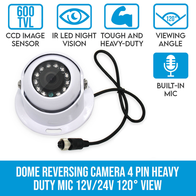 Elinz Dome CCD Reversing Camera Heavy Duty Mic IR Colour 12V/24V Car Truck Caravan 